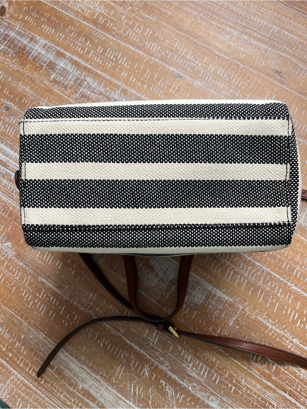 Fossil Black & Cream Striped Crossbody with Multicolor Tassel - Picture 4 of 6